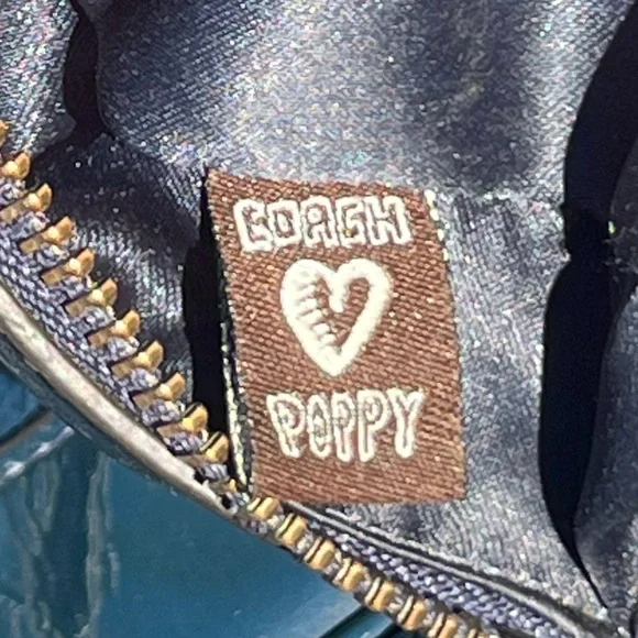 Coach; Navy Blue Patent Leather; Medium; Push Lock; Poppy Satchel; Minor Wear - Picture 13 of 16